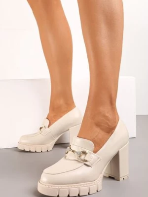 Beżowe Czółenka z Klamrą na Słupku i Platformie z Bieżnikiem Ceridmas