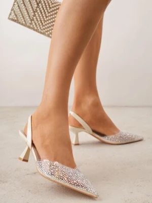 Beżowe Czółenka z Przezroczystą Cholewką Ozdobione Perełkami i Cyrkoniami Karenetia pallika paris