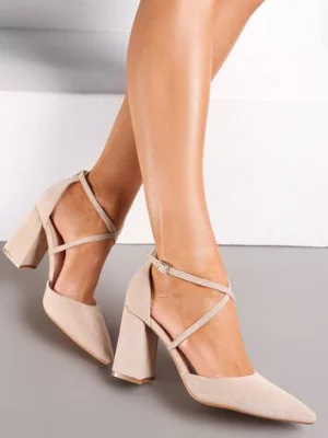 Beżowe Czółenka ze Szpiczastym Noskiem na Słupku Charesa