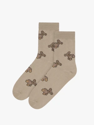 Beżowe długie skarpetki damskie w misie Ryłko