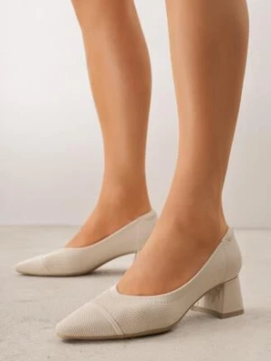 Beżowe Dzianinowe Czółenka VICES na Niskim Słupku z Miękkim Zapiętkiem i Wkładką Soft-Step Kaleana