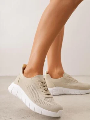 Beżowe Dzianinowe Sneakersy na Grubej Podeszwie ze Żłobieniami Enolora ballada
