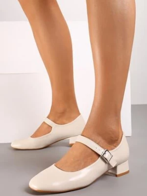 Beżowe Eleganckie Czółenka na Niskim Słupku z Paseczkiem i Klamerką Torsina