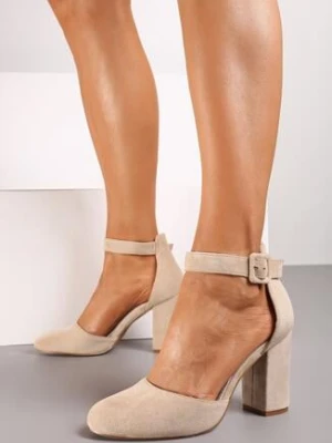 Beżowe Eleganckie Czółenka na Słupku z Wkładką ze Skóry Naturalnej Belorine