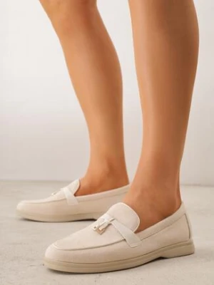 Beżowe Eleganckie Mokasyny VICES z Imitacji Zamszu ze Skórzaną Wkładką Jaenith