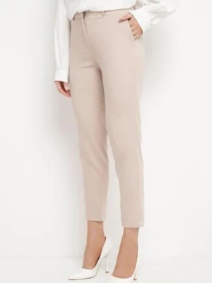 Beżowe Eleganckie Spodnie Cygaretki z Wysoką Talią Sinvara miss poem