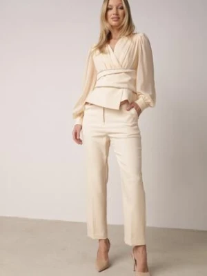 Beżowe Eleganckie Spodnie Garniturowe VICES z Kieszeniami Zervia