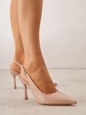 Beżowe Eleganckie Szpilki Slingback VICES z Wkładką ze Skóry Naturalnej Madede
