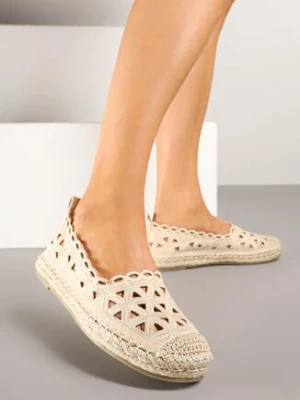 Beżowe Espadryle Ażurową Cholewką i Plecionką Ismio weide