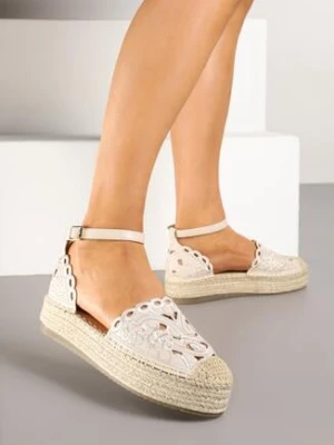 Beżowe Espadryle na Grubej Podeszwie z Ażurową Cholewką Eleasel