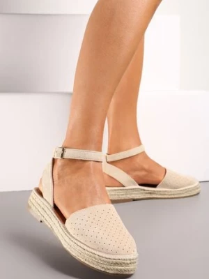 Beżowe Espadryle na Podeszwie z Plecionką Zapinane Przy Kostce Griolla