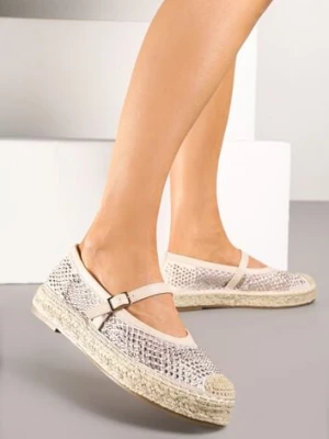 Beżowe Espadryle Ozdobione Plecionką i Ażurową Cholewką Rinelona