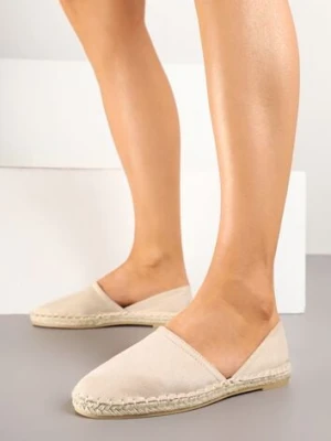 Beżowe Espadryle Ozdobione Wyciętą Cholewką i Plecionką Wommea