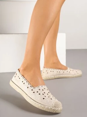 Beżowe Espadryle Vices z Ażurową Cholewką i Plecionym Sznurkiem Arivoni