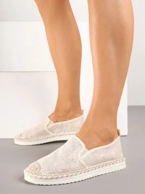 Beżowe Espadryle z Plecionką i Koronką Vivello
