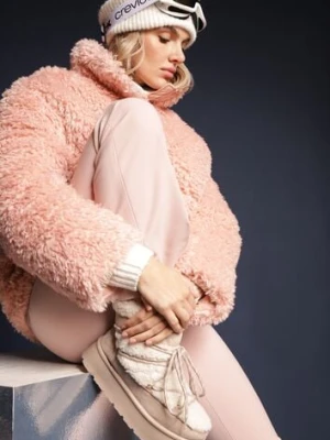 Beżowe Futerkowe Śniegowce Sznurowane na Grubej Podeszwie Werira