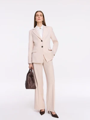 Beżowe garniturowe spodnie typu wide leg TARANKO
