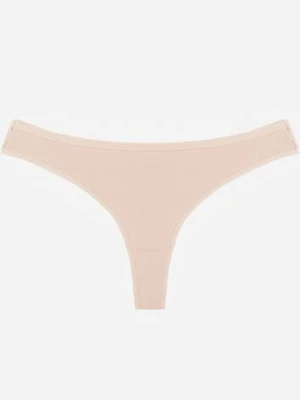 Beżowe Gładkie Majtki Stringi z Bawełną Chrysile