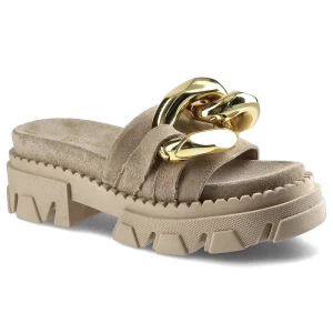 Zdjęcie produktu Beżowe Klapki Carinii Buty Damskie Obuwie Ze Skóry