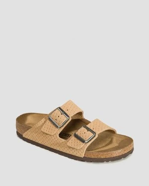Beżowe klapki damskie Birkenstock Arizona Suede Embossed Narrow