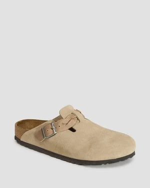 Beżowe Klapki Damskie Birkenstock Boston Braided Suede Leather Narrow