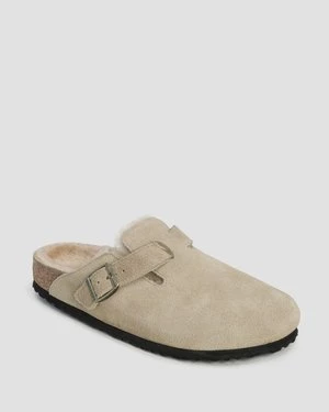 Beżowe Klapki Damskie Birkenstock Boston Shearling Narrow