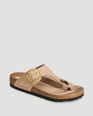 Beżowe Klapki Damskie Birkenstock Gizeh Big Buckle Natural Leather Patent Regular