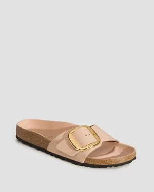 Beżowe Klapki Damskie Birkenstock Madrid Big Buckle Natural Leather Patent