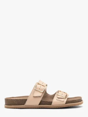 Beżowe klapki damskie płaskie Ryłko