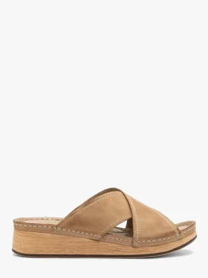 Beżowe klapki damskie z platformą Ryłko