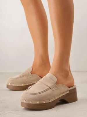 Beżowe Klapki Drewniaki w Stylu Mokasynów z Nitami Hanaria ideal