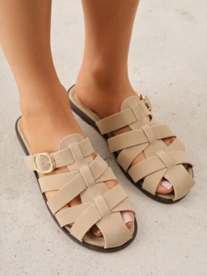 Beżowe Klapki Gladiatorki z Ozdobną Sprzączką Lusanatia mulanka