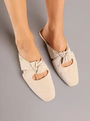 Beżowe Klapki Mule Vices Zdobione Supłem Lavisse