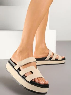 Beżowe Klapki na Grubej Podeszwie z Geometryczną Cholewką Ellivon lady glory