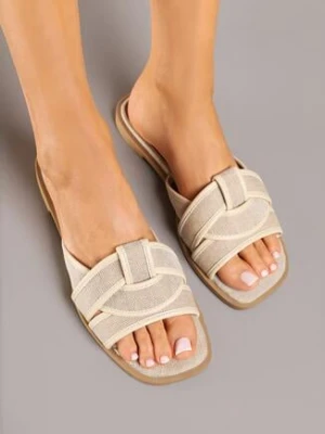 Beżowe Klapki na Płaskiej Podeszwie z Przeplatanymi Paskami Felerisa potocki