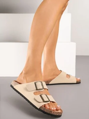 Beżowe Klapki na Platformie z Korka Ozdobione Klamrą Banoletia tulipano