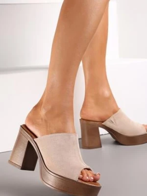 Beżowe Klapki na Słupku i Platformie z Otwartym Noskiem Ebonne