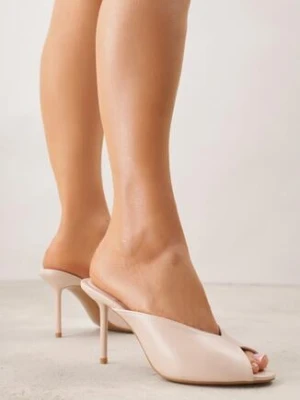 Beżowe Klapki na Szpilce Ozdobione Wyciętą Cholewką Berineli mulanka