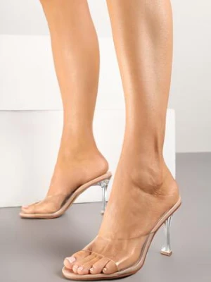 Beżowe Klapki na Szpilce z Transparentnymi Wstawkami i Obcasem Korirene givana