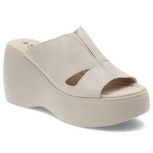 Beżowe Klapki S.Barski Oryginalne Obuwie Damskie Na Koturnie