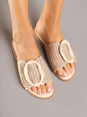 Beżowe Klapki Vices Ozdobione Geometryczną Aplikacją Arririanne