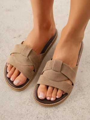 Beżowe Klapki VICES z Geometryczną Cholewką Lorazeiros