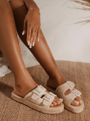 Zdjęcie produktu Beżowe Klapki Vices z Plecionką i Klamrami Vilsela