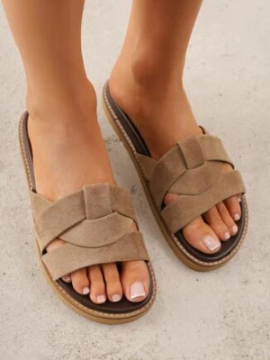 Beżowe Klapki VICES z Przeplatanymi Paskami Anreene