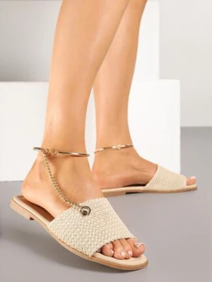 Beżowe Klapki z Bransoletką na Nogę z Łańcuszka Nanallia ideal