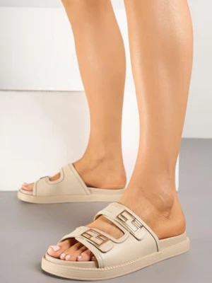 Beżowe Klapki z Geometryczną Metaliczną Ozdobą Helriz c'm paris