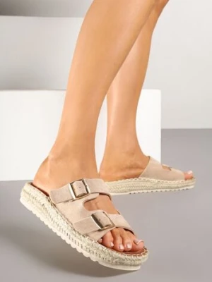 Beżowe Klapki z Klamrami i Jutową Plecionką Karinn fashion