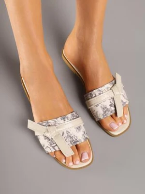 Beżowe Klapki z Plecioną Cholewką i Ozdobnym Paskiem Sarseli bestelle