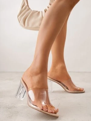 Beżowe Klapki z Transparentnym Słupkiem i Paskiem Los