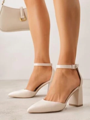 Beżowe Klasyczne Czółenka na Słupku z Noskiem w Szpic i Paskiem Tenoris